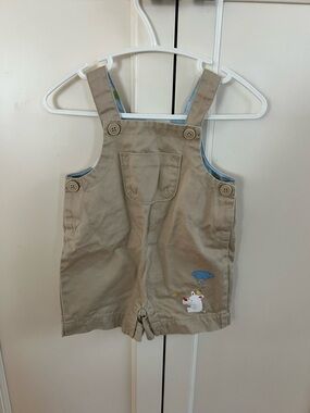 Gymboree 0-3m Tan Overalls Shorts with Embroidered Character